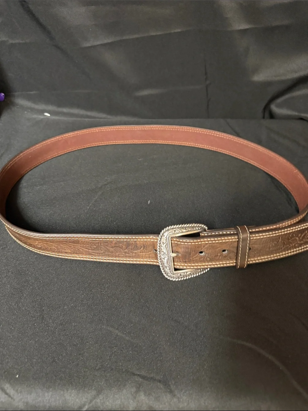 Ariat Brown Tooled Leather Western Belt with Silver Buckle